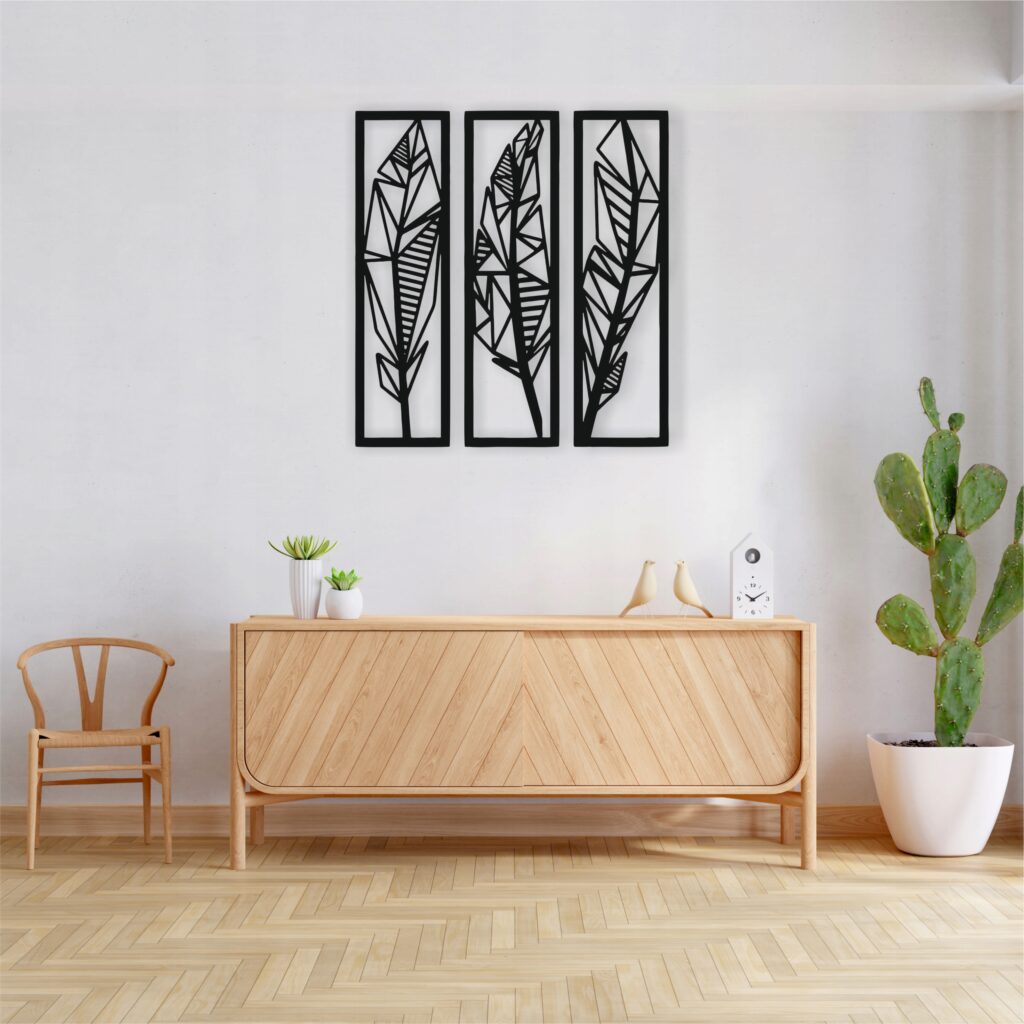 Tryptyk 3d, obraz z trzech części z liśćmi bambusa, ozdoba ścienna 3d, dekoracja na ścianę w salonie