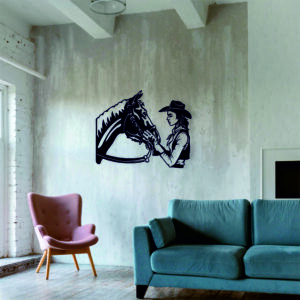 OBRAZ AŻUROWY KOBIETA Z KONIEM PANEL ŚCIENNY