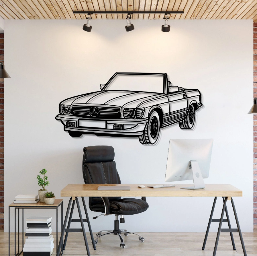 DEKORACJA ścienna Obraz Samochód MERCEDES W107 CONVERTIBLE PERSPECTIVE 1976