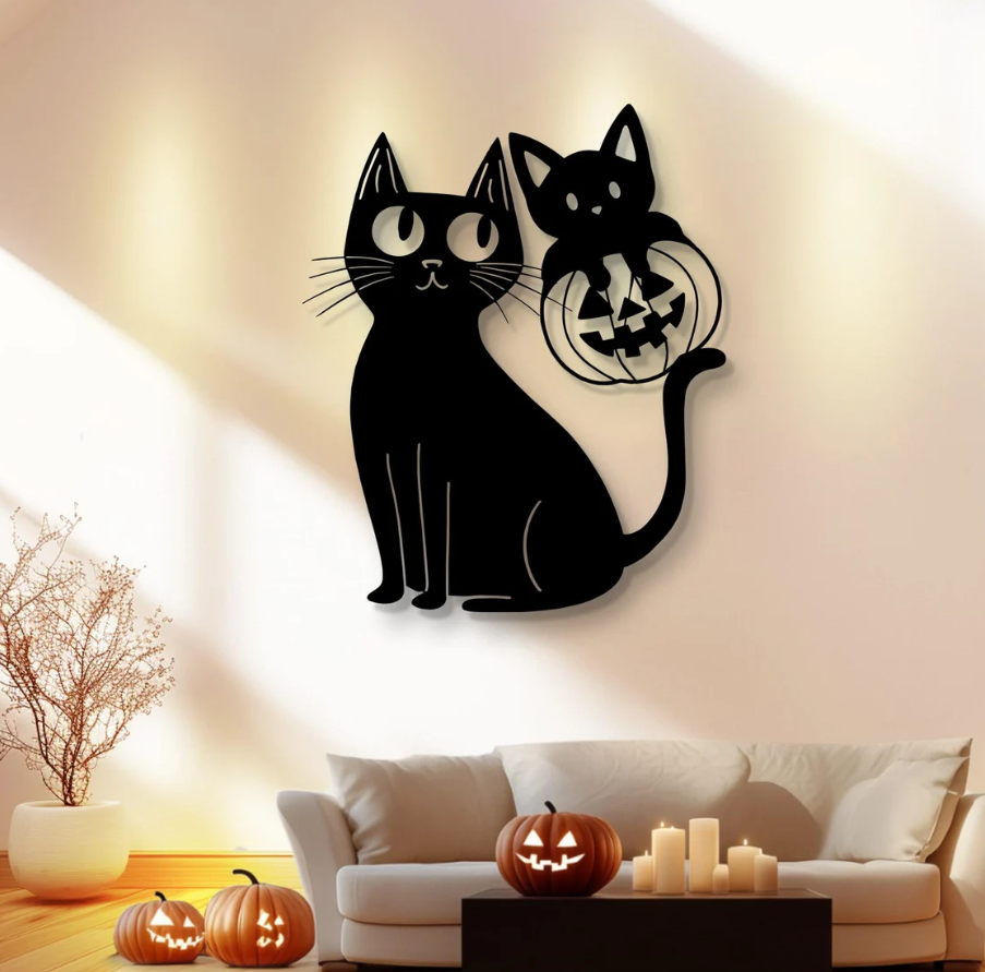DEKORACJA ścienna Obraz wzór KOT HALLOWEEN