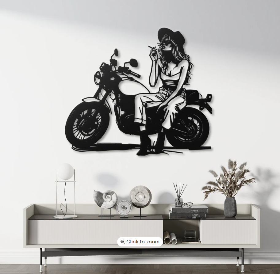 DEKORACJA ścienna Obraz wzór KOBIETA NA MOTOCYKLU