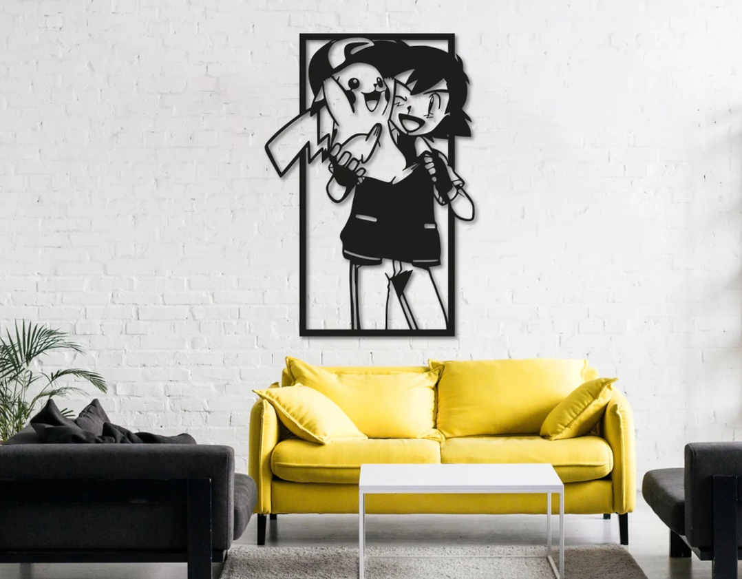 DEKORACJA ścienna Obraz wzór ASH I PIKACHU