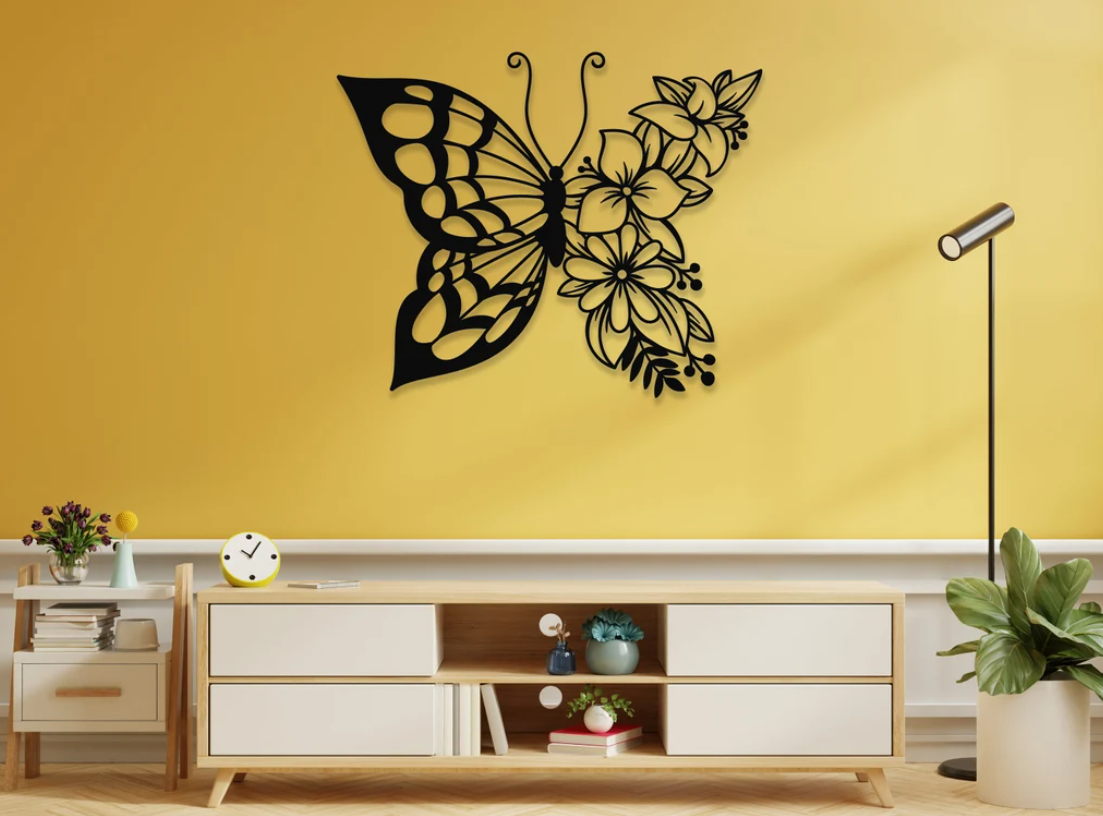 DEKORACJA ścienna Obraz wzór MOTYL Z KWIATAMI